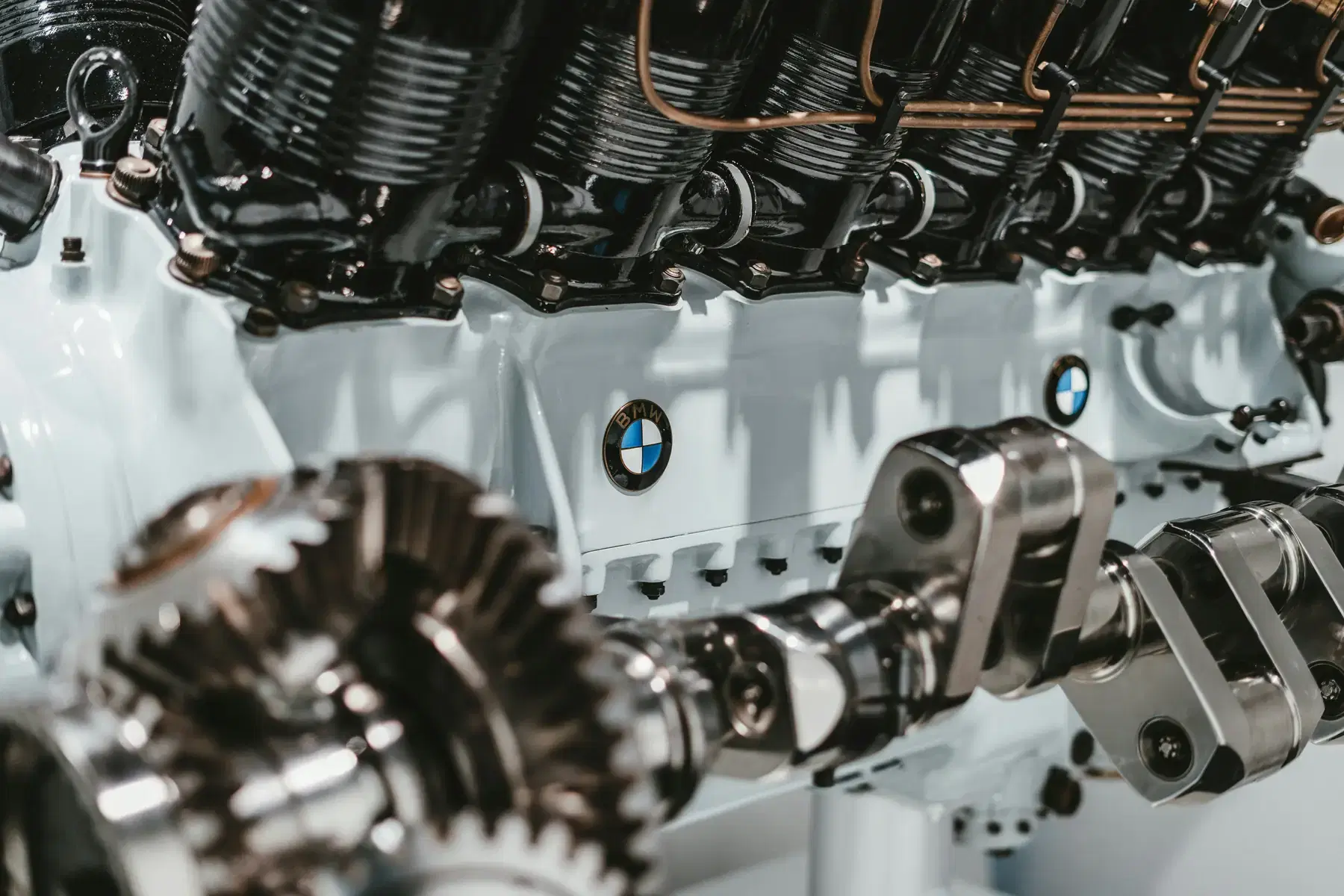 Mechanic inspecting an engine bay